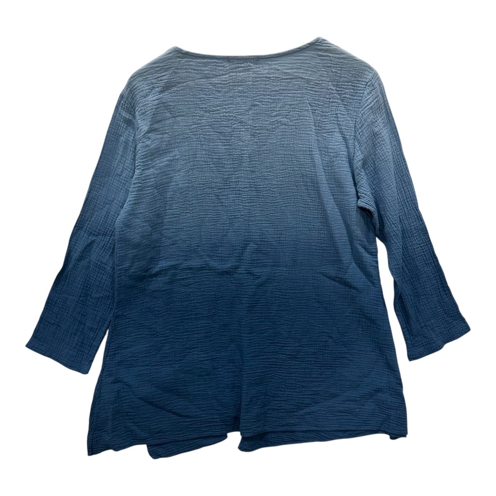 Jess & Jane Blue Ombre Crinkle Gauze Tunic Top Womens M Cotton Toggle Pocket - Picture 3 of 8